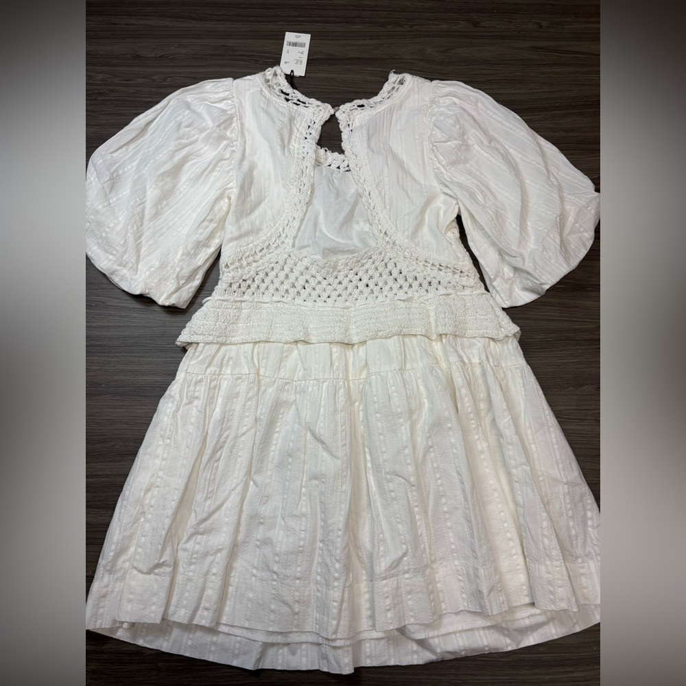 A Loves A Crochet Mixed Media Babydoll Mini Dress Ivory NWT Size Medium - Picture 7 of 8